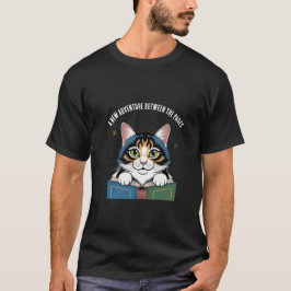 Tシャツ - かわいい猫が本を開く