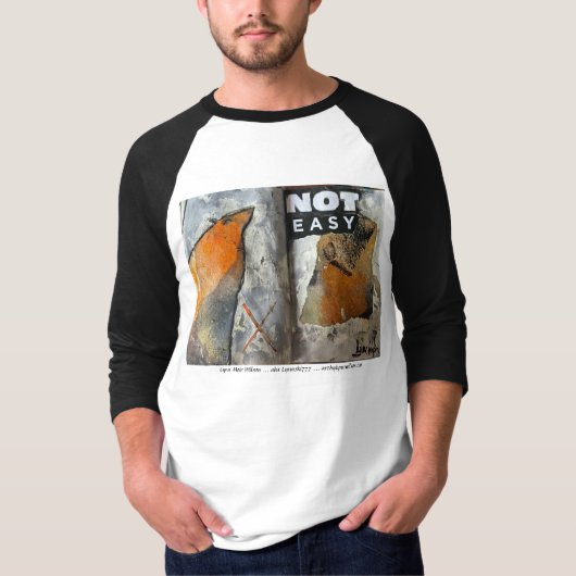 Tシャツ カラー: ブラック タイトル: 'NOT EASY' (正面)