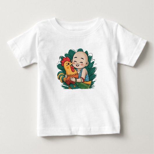 Tシャツ |クロエベイビー、雄鶏をハグする (正面)