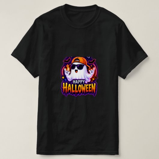 Tシャツ クールな幽霊 ハッピーハロウィンシャツ (デザイン正面)