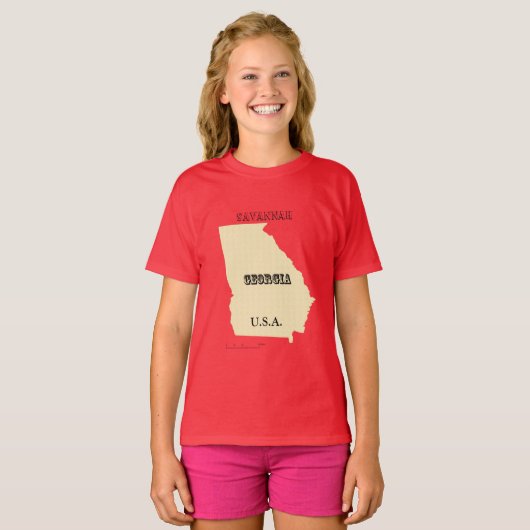 Tシャツ - ジョージア州地図と市 (正面フル)