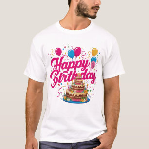 Tシャツ/フード付ハッピーバースデーケーキデザイン Tシャツ