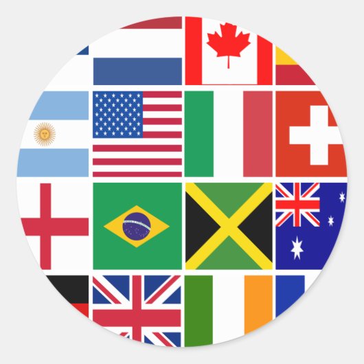 Tシャツ、マグカップ、その他の16の国旗 ラウンドシール (正面)