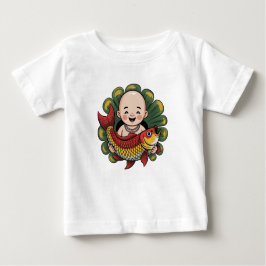 Tシャツ | ラッキーな鯉を持つかわいい少年