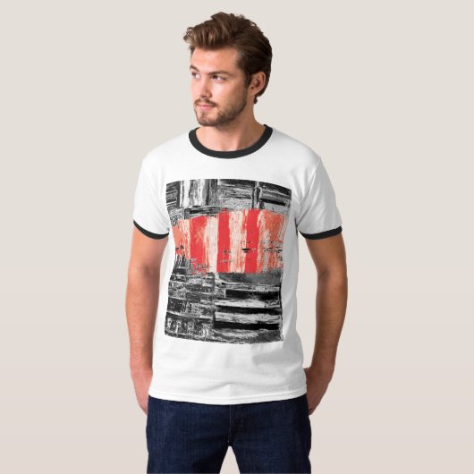Tシャツ - レッドパルス抽象デザイン (正面フル)
