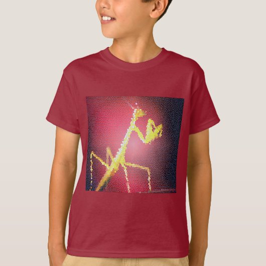 Tシャツ - ワインレッドのカマキリ タイルモザイク (正面)
