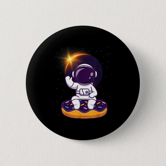 Tシャツ 宇宙飛行士 皆既日食 ドーナツ 缶バッジ (正面)
