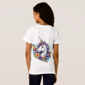 Tシャツ – 蝶と美しいユニコーン,花 (裏面フル)