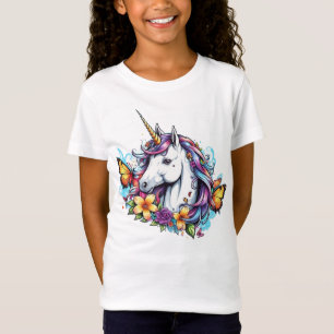 Tシャツ – 蝶と美しいユニコーン,花