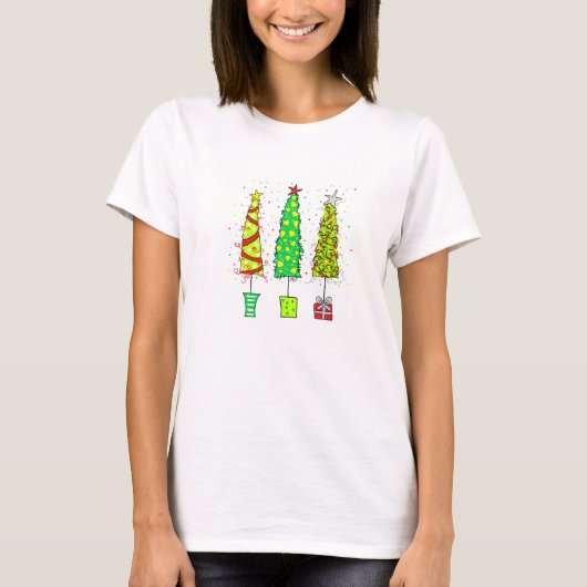 Tシャツ - 遊び心のあるクリスマスツリー (正面)