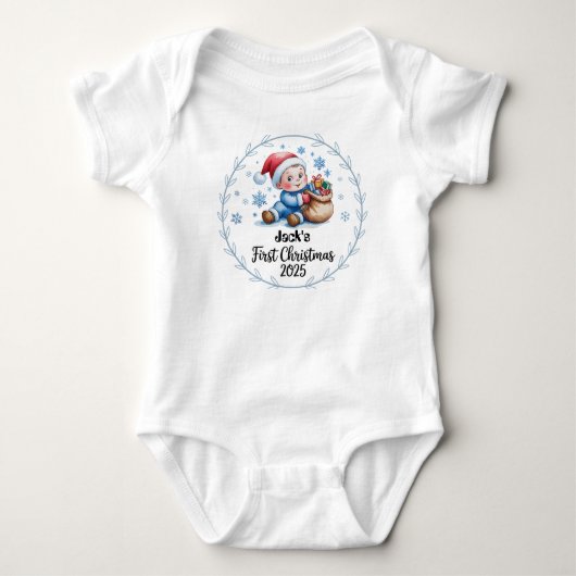 Tシャツ 0 オリジナル 赤ちゃんの初めてのクリスマス 2025 - 男の子 (正面)