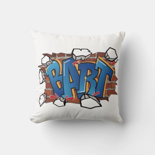 Tシャツ BART" 都会のグラフィティアート - 壁を突き破る クッション (正面)
