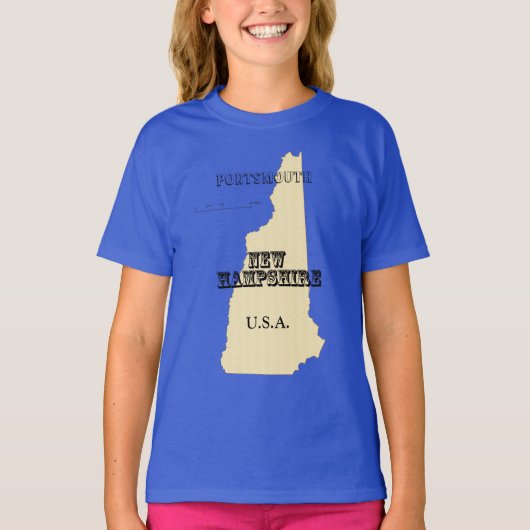Tシャツ – New Hampshire Map with City (正面)