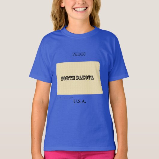Tシャツ – North Dakota Map with City (正面)