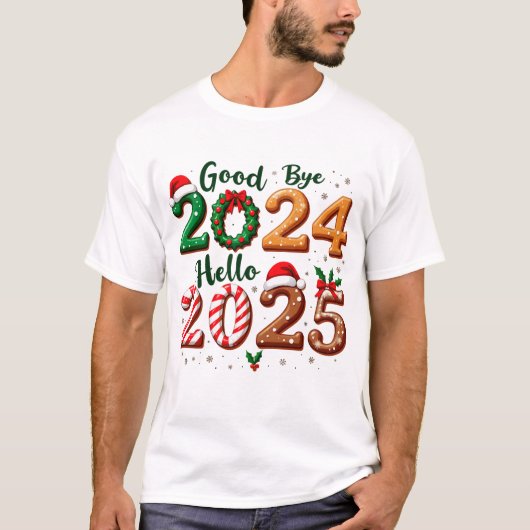 TシャツChristmas Goodbye 2024 Hello 2025 Tシャツ (正面)