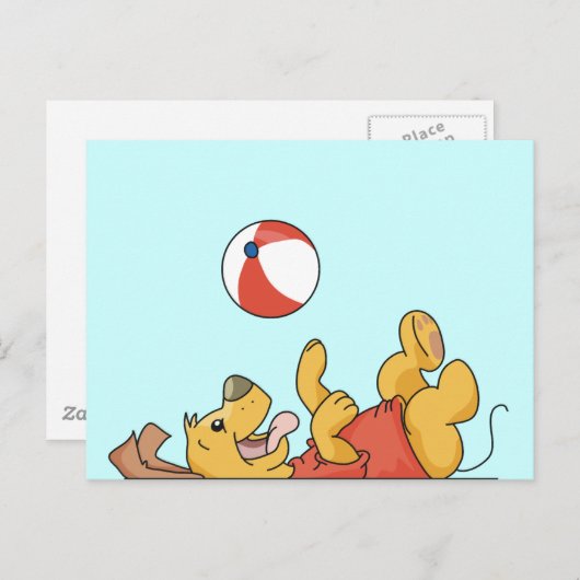 Tシャ遊ツを着た犬と贈り物 ポストカード (正面/裏面)