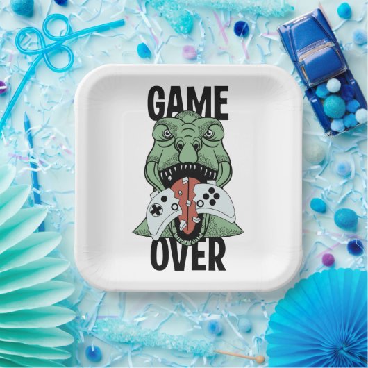 Tモダンレックス恐竜のビデオゲーマーのゲーム ペーパープレート (パーティー)