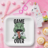 Tモダンレックス恐竜のビデオゲーマーのゲーム ペーパープレート (パーティー)