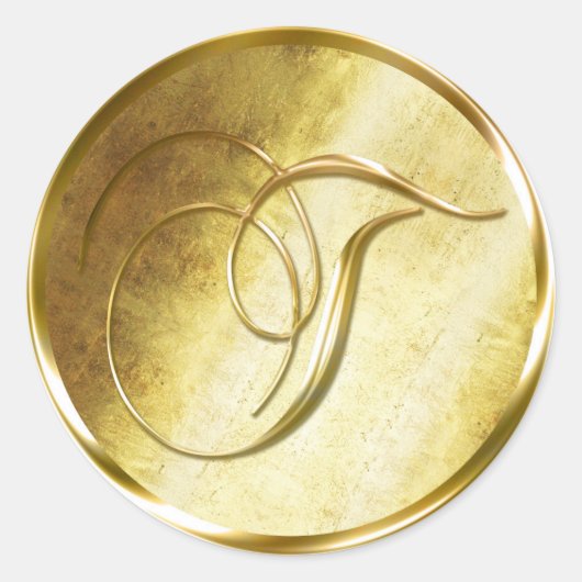 Tモノグラムフェイク金ゴールド封筒用シールシール ラウンドシール (正面)