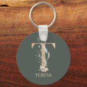 Tモノグラムフローラパーソナライズされたキーチェーン キーホルダー (正面)