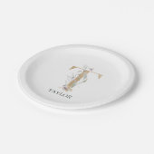 Tモノグラムフローラパーソナライズされた紙プレート ペーパープレート (アングル)