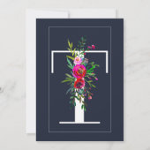 Tモノグラムラストイニシャルモダンブルーフローラ結婚ズ 招待状 (裏面)