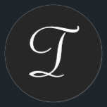 Tモノグラム白黒結婚式用シール ラウンドシール<br><div class="desc">このステッカーは装飾エレガントTモノグラムを特徴とする。結婚式の引き出物素晴らし、封筒用シール等</div>