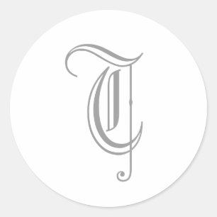 Tレターモノグラムステッカーグレー旧英語 ラウンドシール