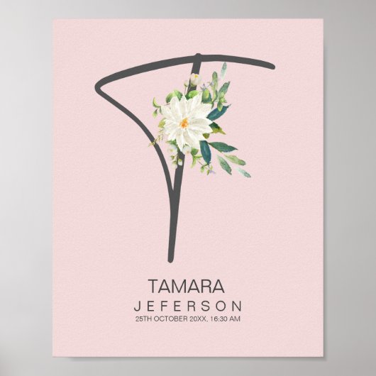 Tレターモノグラム赤面フローラデコール ポスター (正面)