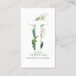 Tレターモノグラム金ゴールド離れ緑 名刺