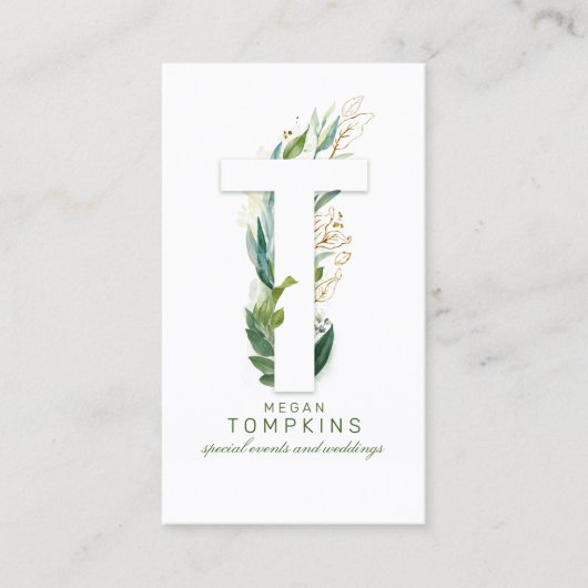 Tレターモノグラム金ゴールド離れ緑 名刺 (正面)