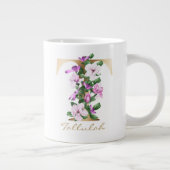 Tレター金ゴールドモノグラムホワイトマゼンタパープルフローラ ジャンボコーヒーマグカップ (右)