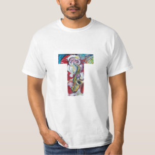 Tレター/サンタとサックス、クリスマスパーティーモノグラム Tシャツ