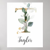 Tレター モノグラム グリーンネイチャー 名前 ウォールプリント ポスター (正面)