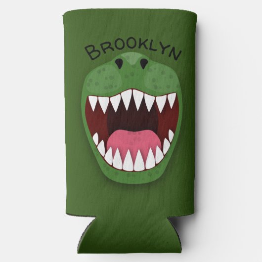 Tレックスおもしろいの口の漫画イラストレーション スリム缶クーラー (裏面)