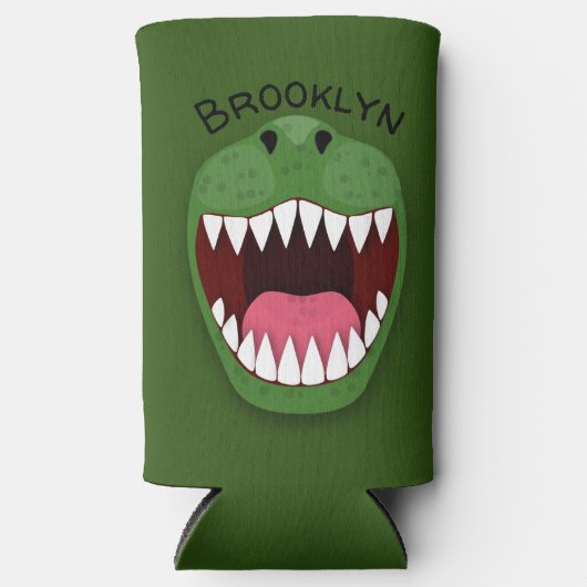 Tレックスおもしろいの口の漫画イラストレーション スリム缶クーラー (正面)