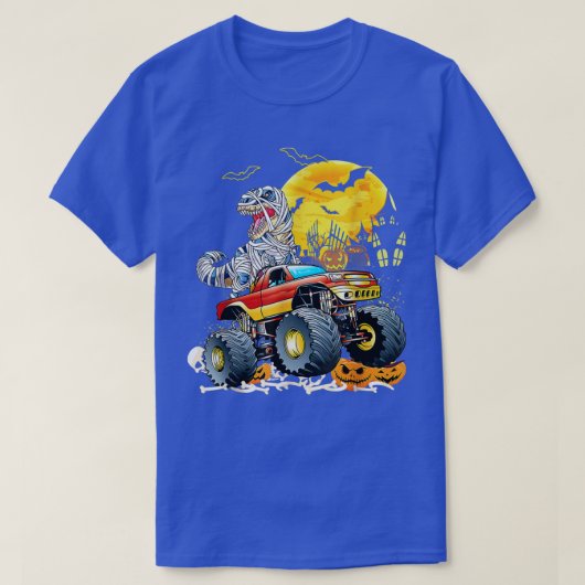 Tレックスおもしろいサウルス乗馬モンスタートラックハッピーホール Tシャツ (デザイン正面)