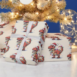 Tレックスおもしろいボーイクリスマスライトラッピング紙 ラッピングペーパー