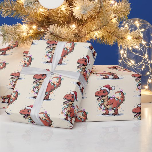 Tレックスおもしろいボーイクリスマスライトラッピング紙 ラッピングペーパー (クリスマス)