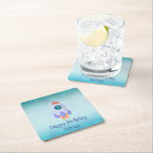 Tレックスおもしろいロケット学校キッド誕生日 スクエアペーパーコースター (インサイチュ)