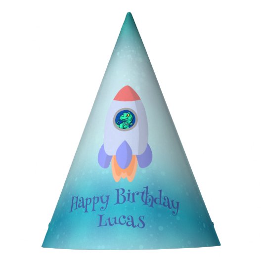 Tレックスおもしろいロケット学校キッド誕生日 パーティーハット (正面)