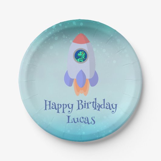Tレックスおもしろいロケット学校キッド誕生日 ペーパープレート (正面)