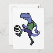 Tレックスおもしろい恐竜の遊サッカー漫画 ポストカード (正面/裏面)