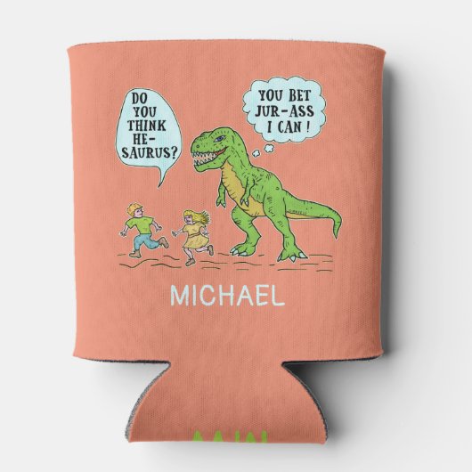 Tレックスおもしろい恐竜ジュラシックパンユーモアのある引用文 缶クーラー (裏面)