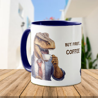 Tレックスおもしろい最初のコーヒーオフィス マグカップ