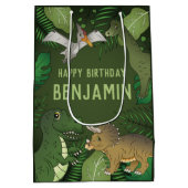 Tレックスとその他の恐竜たち かわいいハッピーバースデー ミディアムペーパーバッグ (裏面)