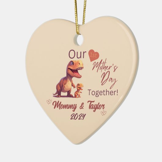 Tレックスとベビー、私たちの最初の母の日を一緒に セラミックオーナメント (左)