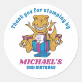 Tレックスとユニコーン恐竜子供の誕生日パーティー ラウンドシール (正面)