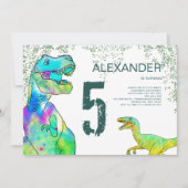 Tレックスとラプター恐竜5th誕生日パーティー 招待状 (正面)