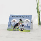 Tレックスと象の新しい年の魔法トリック新しい年 カード (正面)